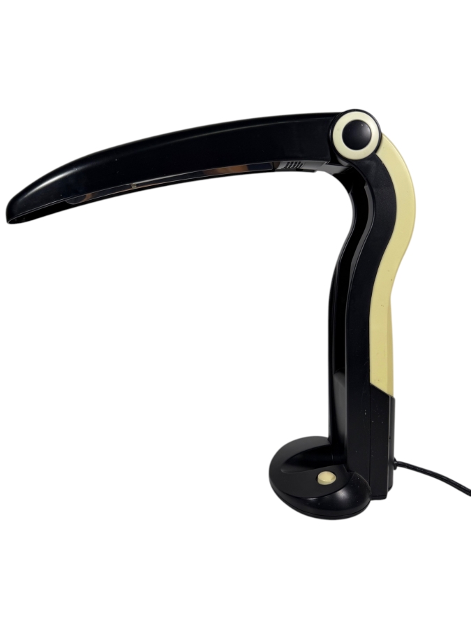 Vintage 1980s Postmodern Pop Art H T Huang For Huangslite Black And Cream Plastic Articulating Toucan Desk Lamp 13.5'H