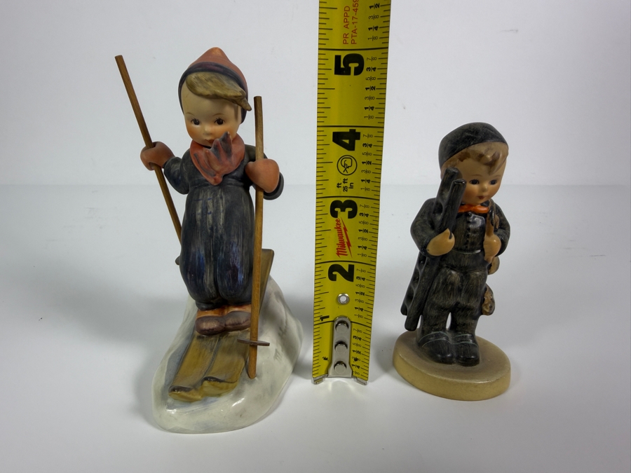 Two Vintage Goebel Hummel Porzellan German Figurine Sculptures Featuring Little Skier Number Fifty Nine And Skier Boy Running Home 4' - 5'H [Photo 9]