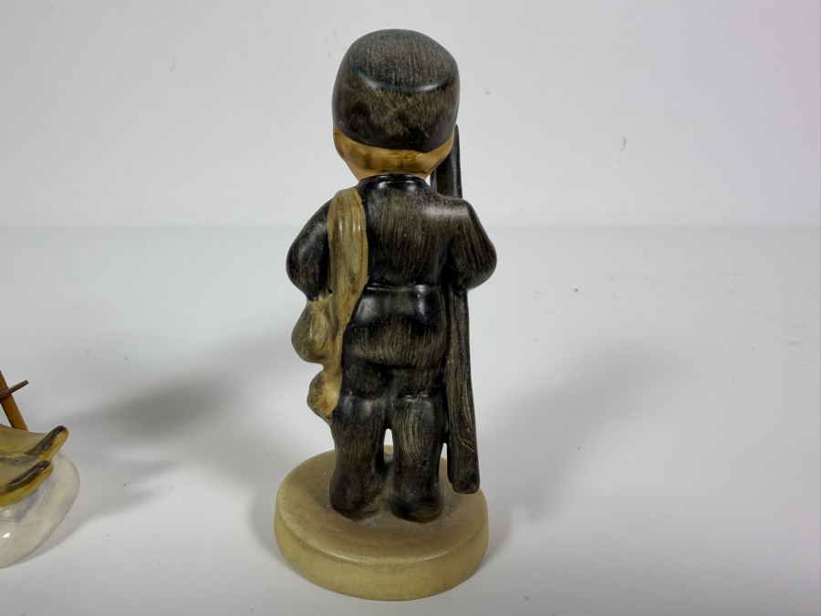 Two Vintage Goebel Hummel Porzellan German Figurine Sculptures Featuring Little Skier Number Fifty Nine And Skier Boy Running Home 4' - 5'H [Photo 6]