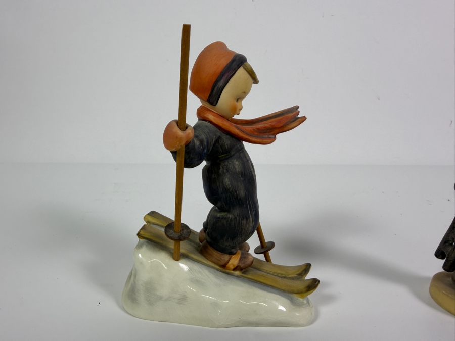 Two Vintage Goebel Hummel Porzellan German Figurine Sculptures Featuring Little Skier Number Fifty Nine And Skier Boy Running Home 4' - 5'H [Photo 4]