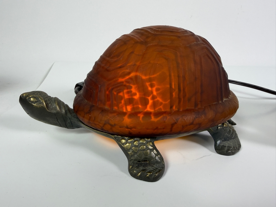 Pair Of Turtle Accent Nightlight Lamps Featuring Textured Frosted Glass Shell Shades 8'W X 4'H [Photo 6]