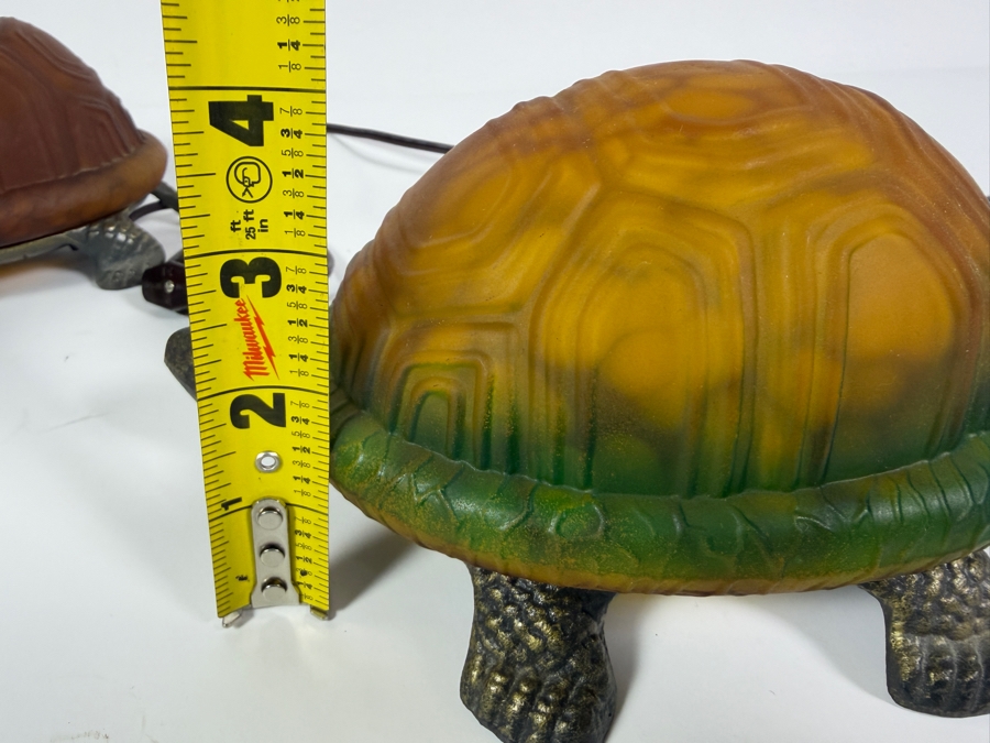 Pair Of Turtle Accent Nightlight Lamps Featuring Textured Frosted Glass Shell Shades 8'W X 4'H [Photo 8]