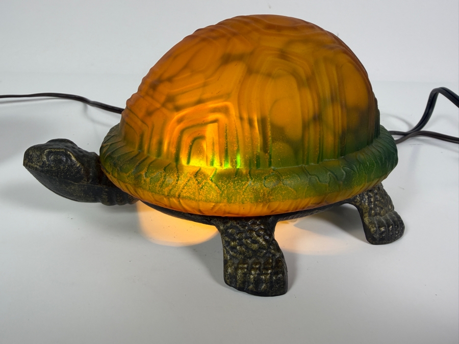 Pair Of Turtle Accent Nightlight Lamps Featuring Textured Frosted Glass Shell Shades 8'W X 4'H [Photo 5]