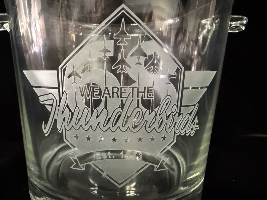 United States Air Force Thunderbirds Sixtieth Anniversary Commemorative Heavy Clear Glass Ice Bucket Featuring Frosted Acid Etched Flight Formation Logo And Handles 5'H [Photo 2]