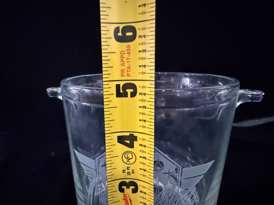 United States Air Force Thunderbirds Sixtieth Anniversary Commemorative Heavy Clear Glass Ice Bucket Featuring Frosted Acid Etched Flight Formation Logo And Handles 5'H [Photo 4]