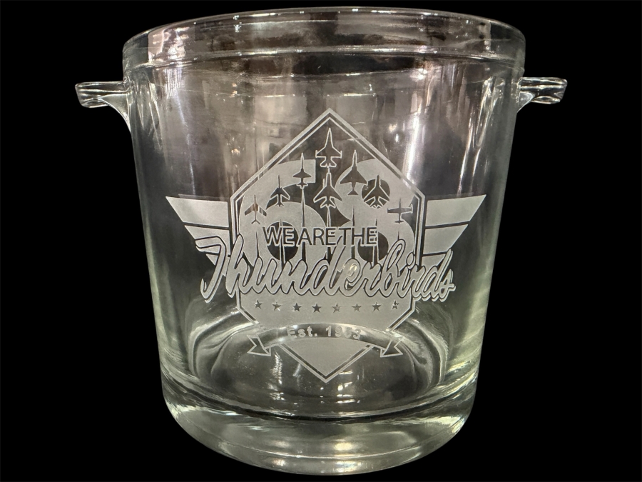 United States Air Force Thunderbirds Sixtieth Anniversary Commemorative Heavy Clear Glass Ice Bucket Featuring Frosted Acid Etched Flight Formation Logo And Handles 5'H