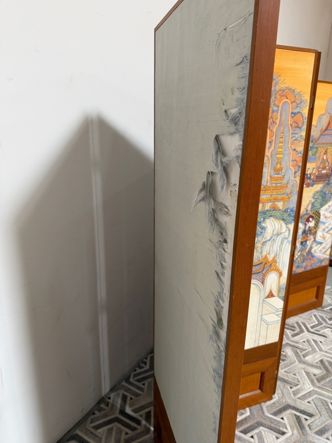 Large Vintage Hand-painted Four-Panel Room Divider Screen Artist Signed from Bangkok, Thailand (Heavy) 106'W X 71.5'H [Photo 15]