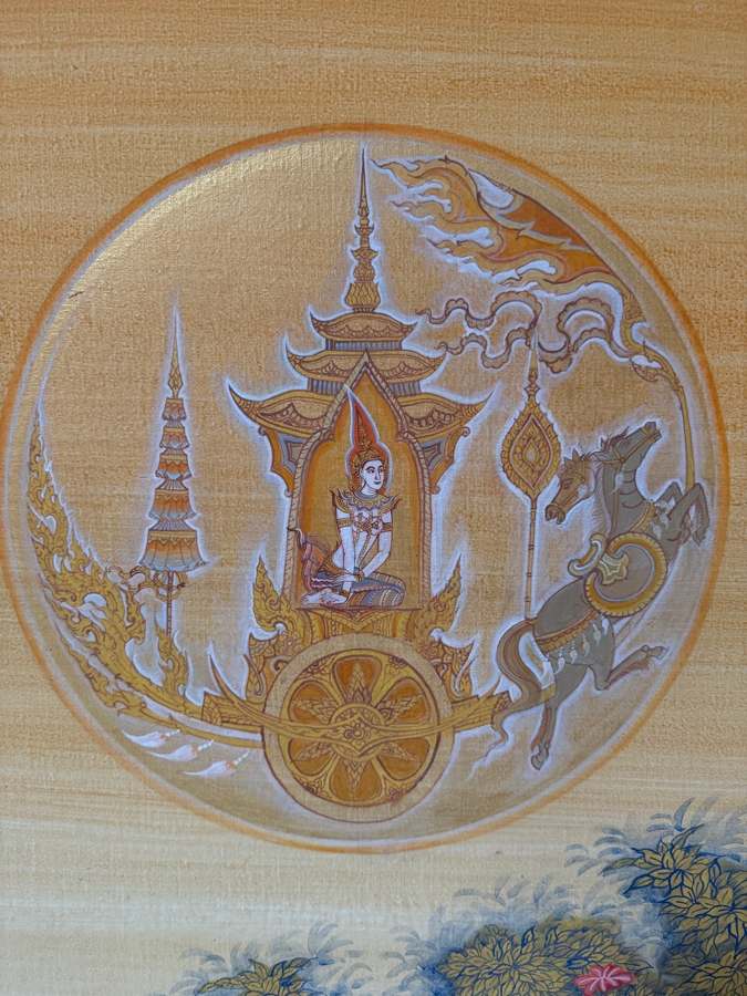 Large Vintage Hand-painted Four-Panel Room Divider Screen Artist Signed from Bangkok, Thailand (Heavy) 106'W X 71.5'H [Photo 12]