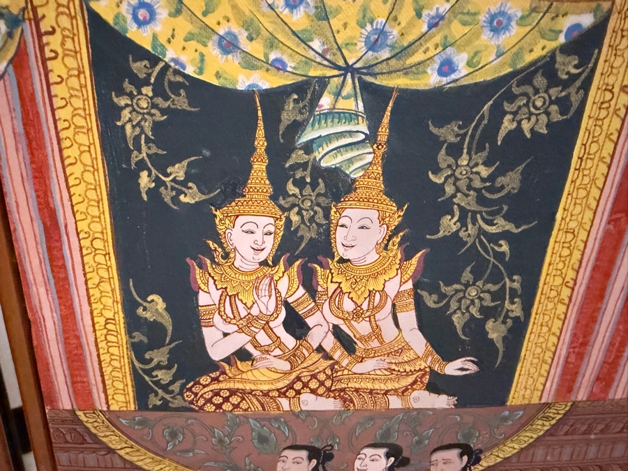 Large Vintage Hand-painted Four-Panel Room Divider Screen Artist Signed from Bangkok, Thailand (Heavy) 106'W X 69.5'H [Photo 12]