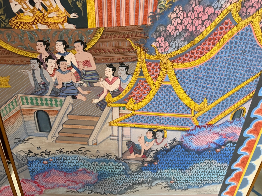 Large Vintage Hand-painted Four-Panel Room Divider Screen Artist Signed from Bangkok, Thailand (Heavy) 106'W X 69.5'H [Photo 13]