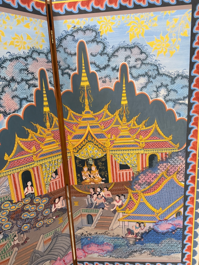Large Vintage Hand-painted Four-Panel Room Divider Screen Artist Signed from Bangkok, Thailand (Heavy) 106'W X 69.5'H [Photo 11]