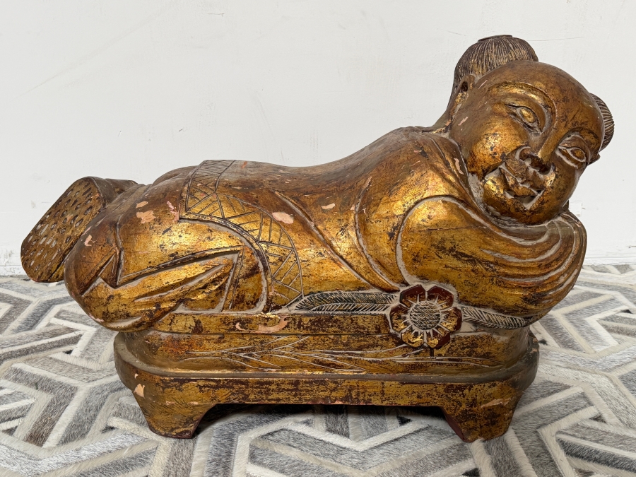 Antique Chinese Carved Wooden Gilt Foot Stool 31W X 11D X 18H [Photo 2]