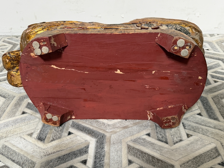 Antique Chinese Carved Wooden Gilt Foot Stool 31W X 11D X 18H [Photo 9]
