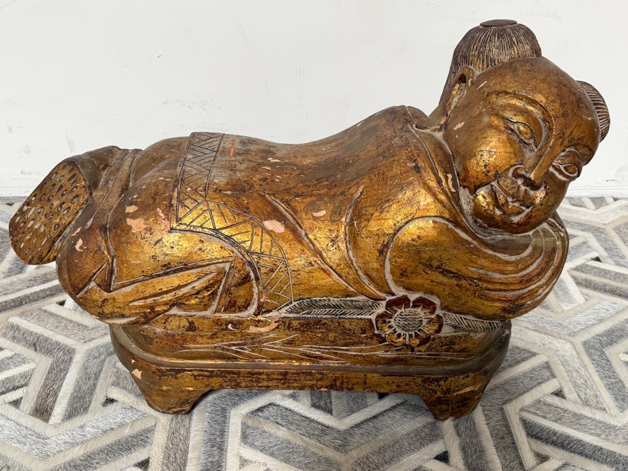 Antique Chinese Carved Wooden Gilt Foot Stool 31W X 11D X 18H [Photo 3]