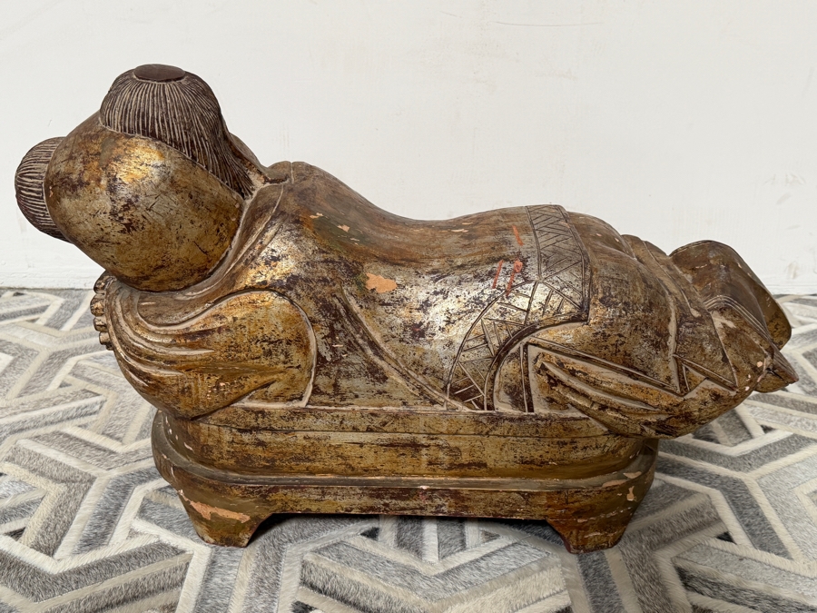 Antique Chinese Carved Wooden Gilt Foot Stool 31W X 11D X 18H [Photo 7]