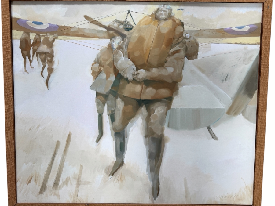 Original Mid-Century Impressionist Aviation Oil Painting On Canvas By Noonan Dated 1965 48' X 41' Framed 51'W X 43'H