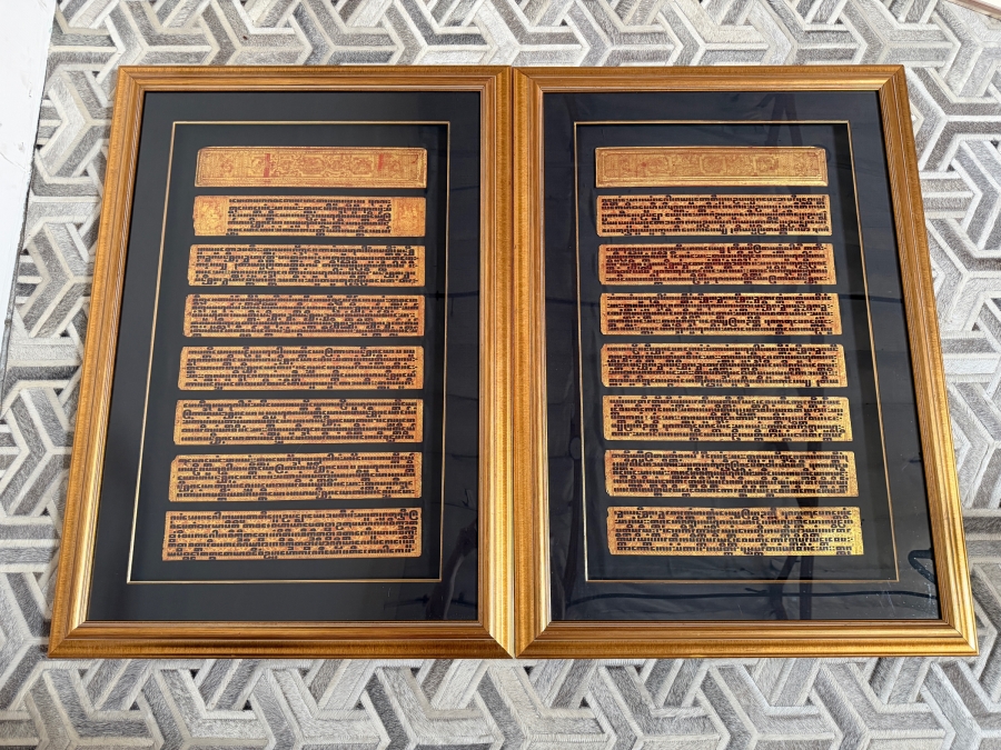 Antique Pair of Burmese Bible Scriptures Panels and Covers Shadowbox Framed 36' X 51' Each [Photo 2]