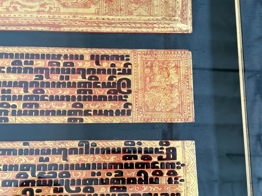 Antique Pair of Burmese Bible Scriptures Panels and Covers Shadowbox Framed 36' X 51' Each [Photo 12]