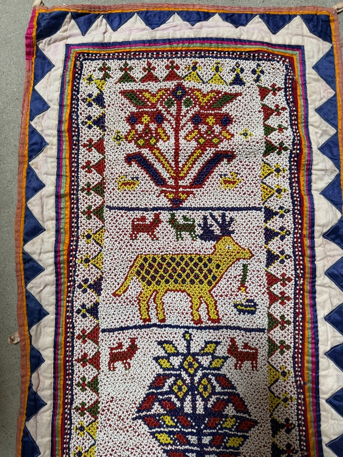 Vintage 1950s Beaded Indian Toran Wall Hanging or Door Topper 30' X 51' Each [Photo 4]