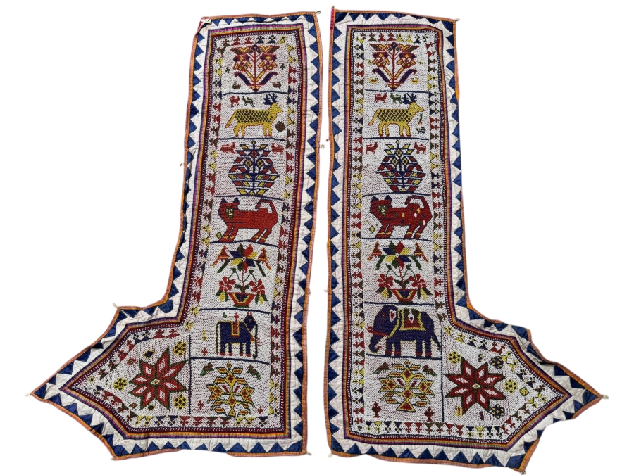 Vintage 1950s Beaded Indian Toran Wall Hanging or Door Topper 30' X 51' Each