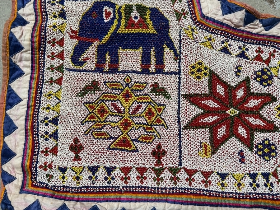 Vintage 1950s Beaded Indian Toran Wall Hanging or Door Topper 30' X 51' Each [Photo 2]