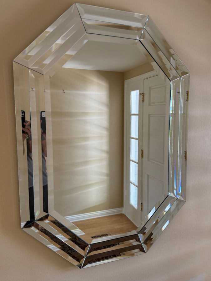 Vintage Hollywood Regency Mirrored Frame Faceted Octagonal Wall Mirror 30 X 41.5 [Photo 2]
