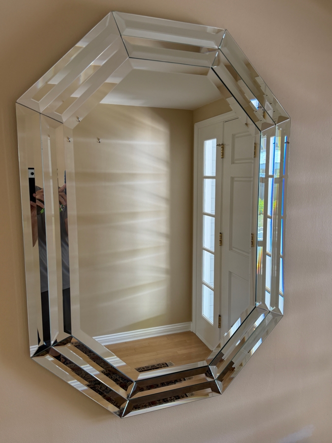 Vintage Hollywood Regency Mirrored Frame Faceted Octagonal Wall Mirror 30 X 41.5 [Photo 3]