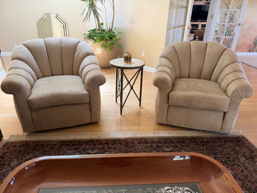 Pair of Vintage Barrel Swivel Lounge Chairs 37W X 36D X 32H (Retailed $6,000 for Pair)