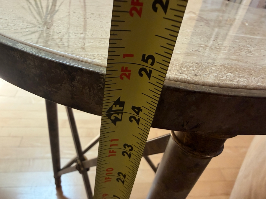 Travertine Top Metal Base 3-Legged Drink Cocktail Table from the D'orsay Holly Hunt Collection 17W X 24.5H [Photo 11]