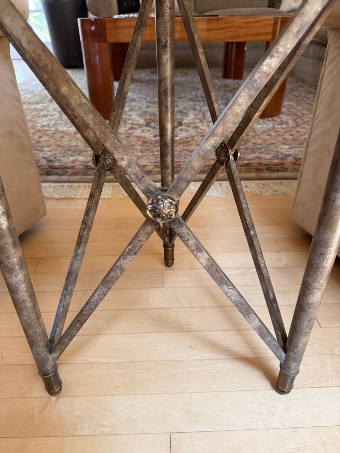 Travertine Top Metal Base 3-Legged Drink Cocktail Table from the D'orsay Holly Hunt Collection 17W X 24.5H [Photo 4]