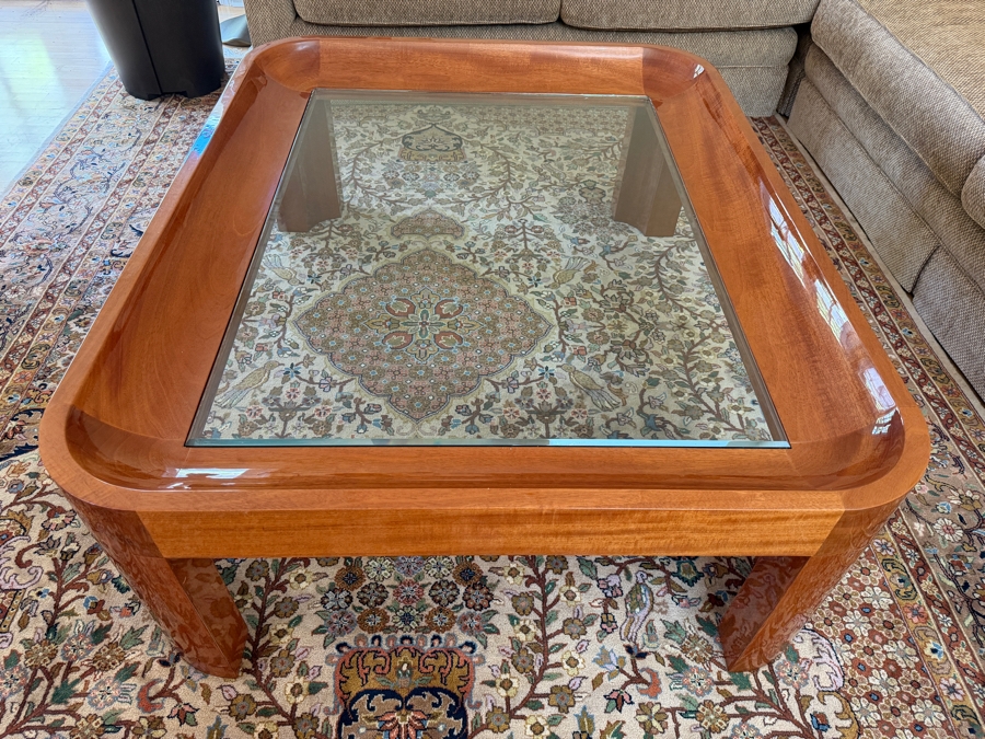 A. Soudavar for Mirak 'Old English' High-end Mahogany Wood Frame Coffee Table with Beveled Glass Insert 42'W X 52'D X 18'H [Photo 3]