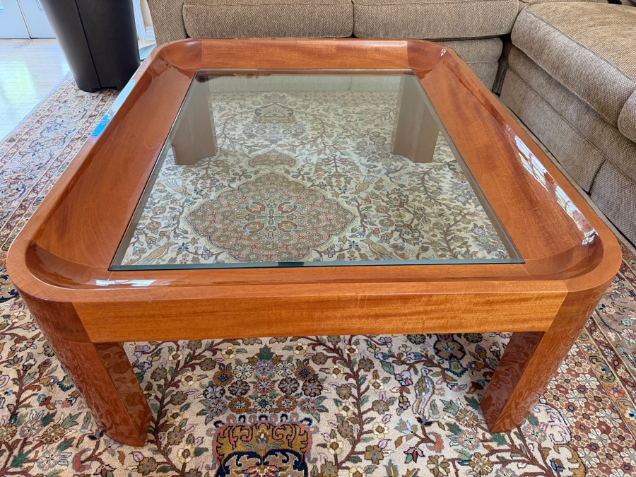 A. Soudavar for Mirak 'Old English' High-end Mahogany Wood Frame Coffee Table with Beveled Glass Insert 42'W X 52'D X 18'H [Photo 4]
