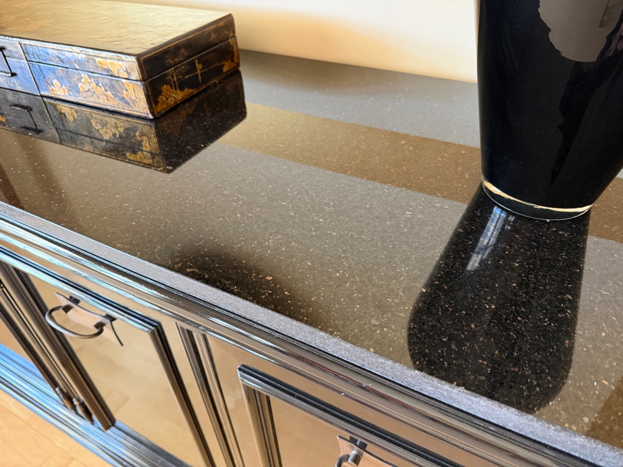 Black High-Gloss Lacquer Four-Door Credenza Sideboard With Black Galaxy Granite Top 75.5'W X 19.5'D X 32.5'H (Retailed $4,800) [Photo 6]
