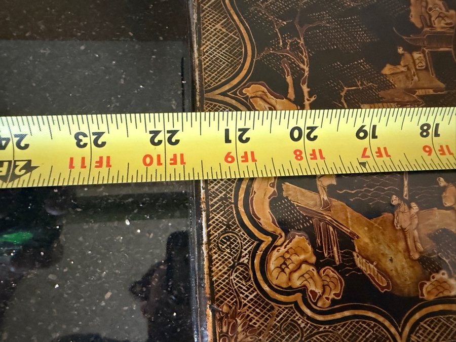 Vintage Chinese Black Lacquer Chinoiserie Long Document Box With Gilt Decoration 21.5'W X 8'D X 3.5'H [Photo 8]