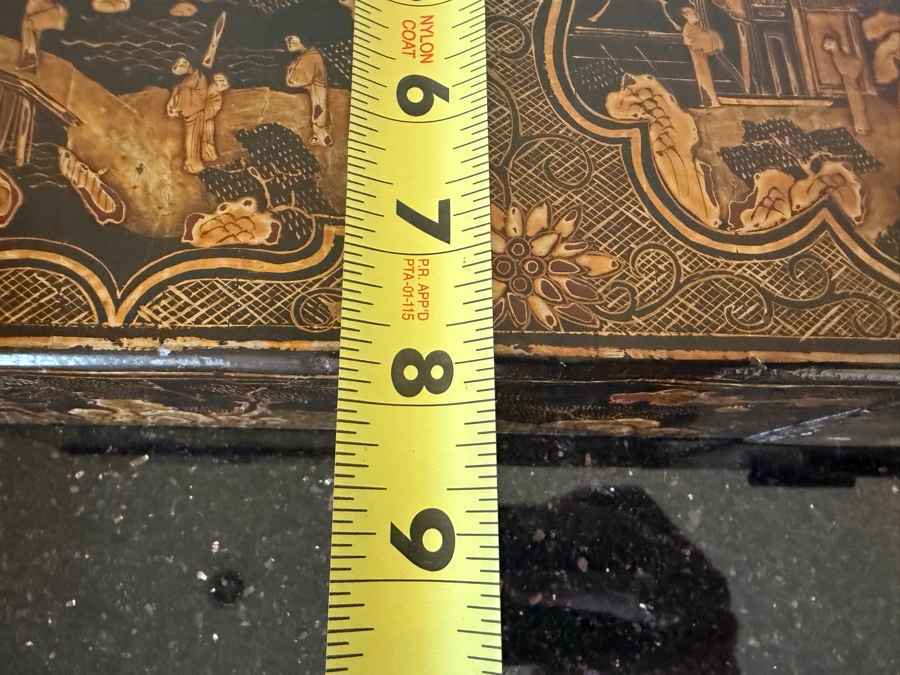 Vintage Chinese Black Lacquer Chinoiserie Long Document Box With Gilt Decoration 21.5'W X 8'D X 3.5'H [Photo 9]