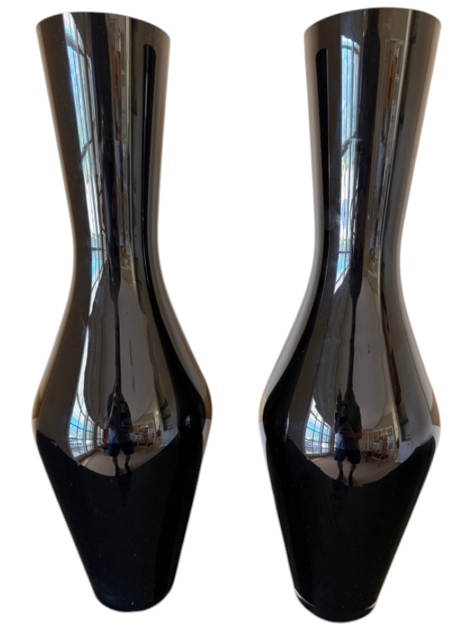 Pair Of Crate & Barrel Midnight Glass Vases 24'H