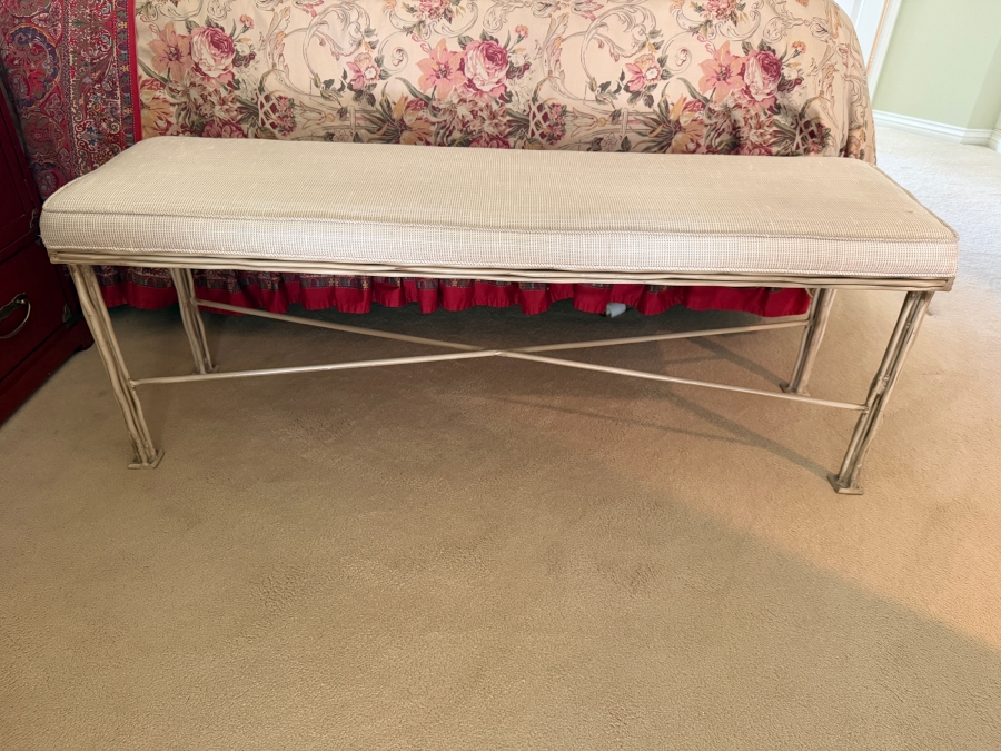 Contemporary Faux-Bamboo Gilt Metal Upholstered Bench 54'W X 15'D X 20'H [Photo 2]