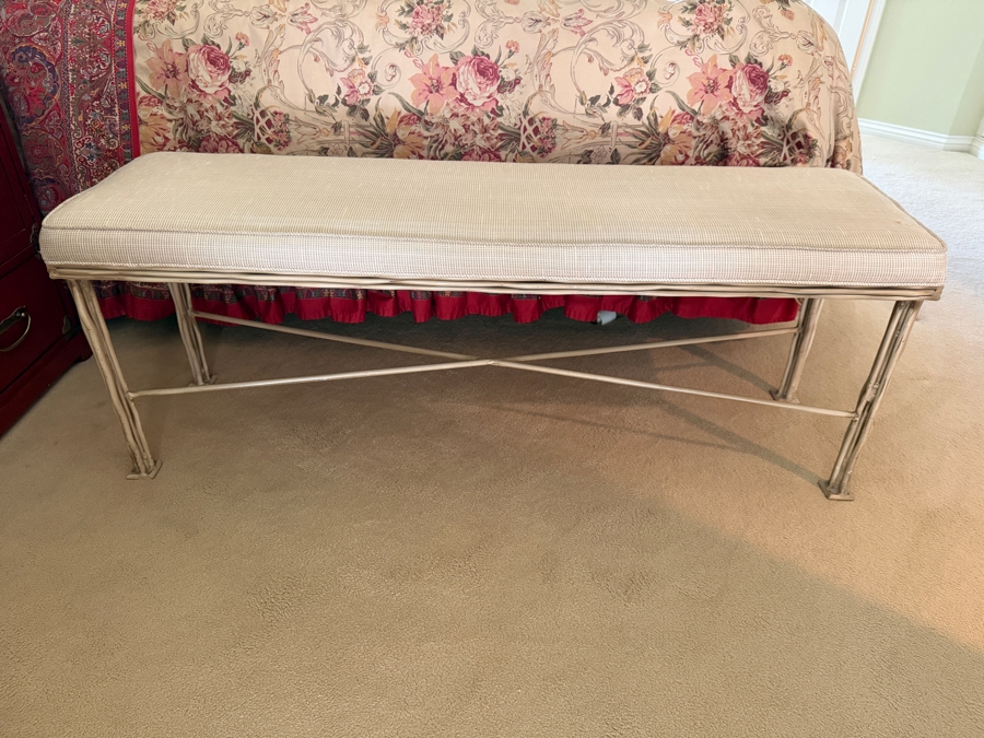 Contemporary Faux-Bamboo Gilt Metal Upholstered Bench 54'W X 15'D X 20'H [Photo 3]