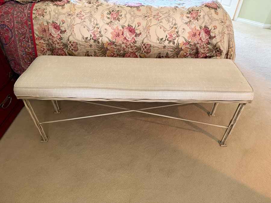 Contemporary Faux-Bamboo Gilt Metal Upholstered Bench 54'W X 15'D X 20'H [Photo 4]