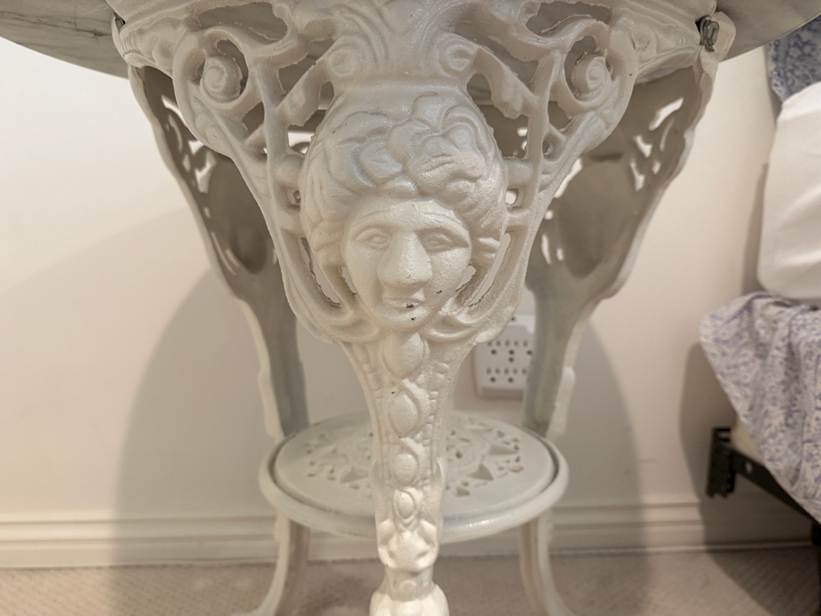 Victorian Neoclassical White Painted Cast Iron And Marble Britannia Pub Table 23.5'W X 25.5'H [Photo 4]
