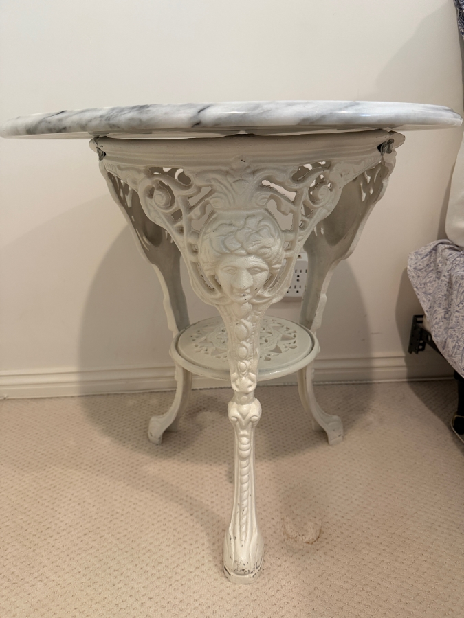 Victorian Neoclassical White Painted Cast Iron And Marble Britannia Pub Table 23.5'W X 25.5'H [Photo 2]