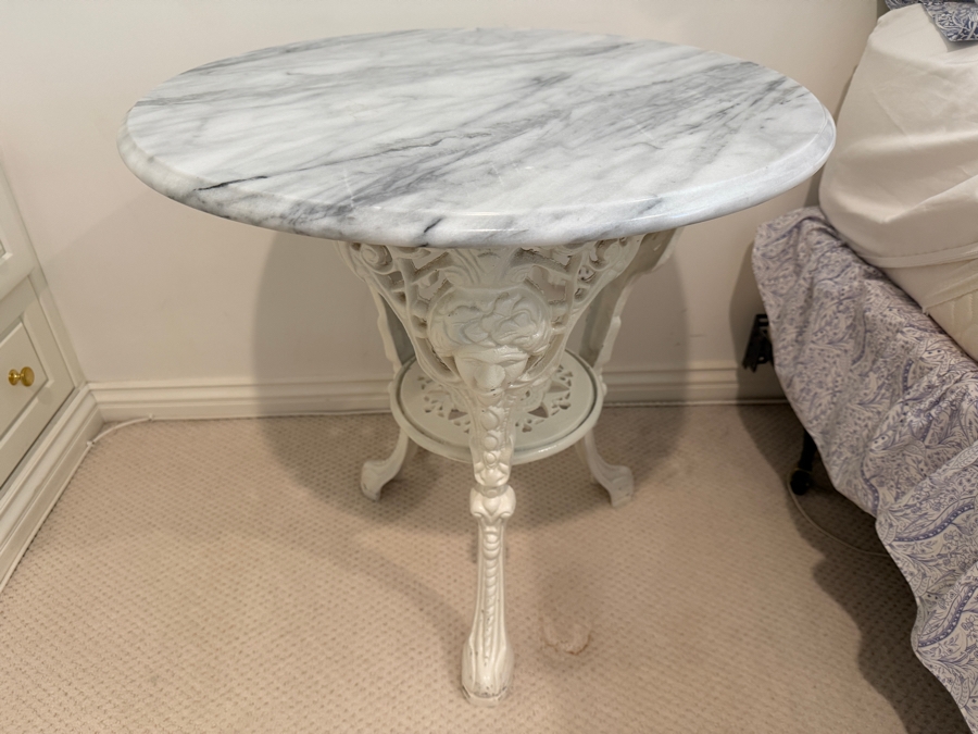 Victorian Neoclassical White Painted Cast Iron And Marble Britannia Pub Table 23.5'W X 25.5'H [Photo 3]