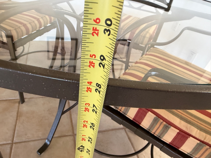 Tropitone Five-Piece Round Glass-Top Dinette Dining Set With Four Chairs and Striped Cushions 48' X 28' In Mint Condition Stored Inside [Photo 9]