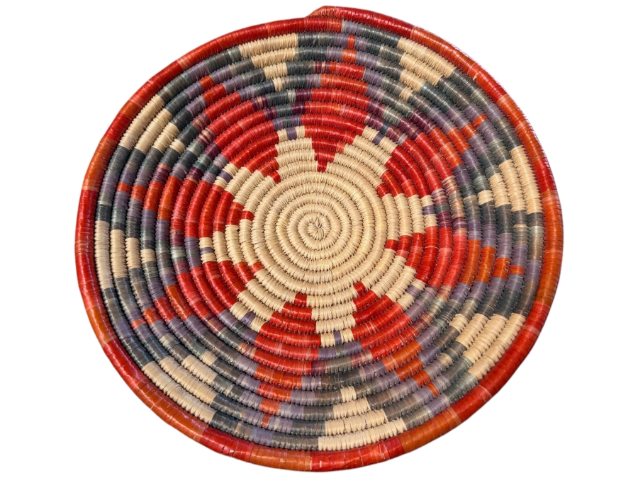 Contemporary Handwoven Coil Decorative Basket Tray 13'W X 2.25'H