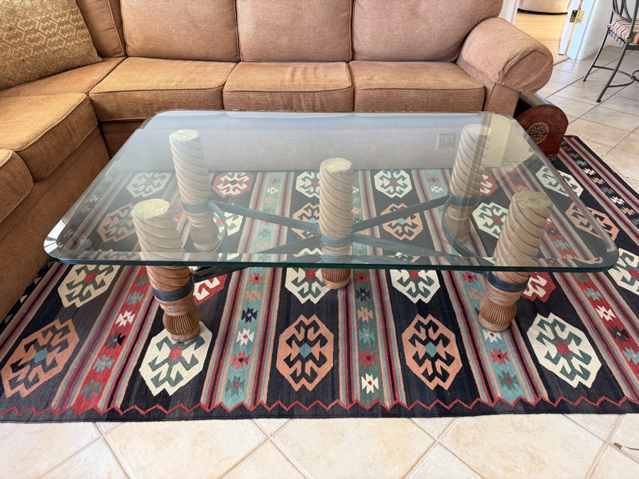 Barley-Twist Wood And Wrought Iron Glass Coffee Table 36' X 54' [Photo 3]