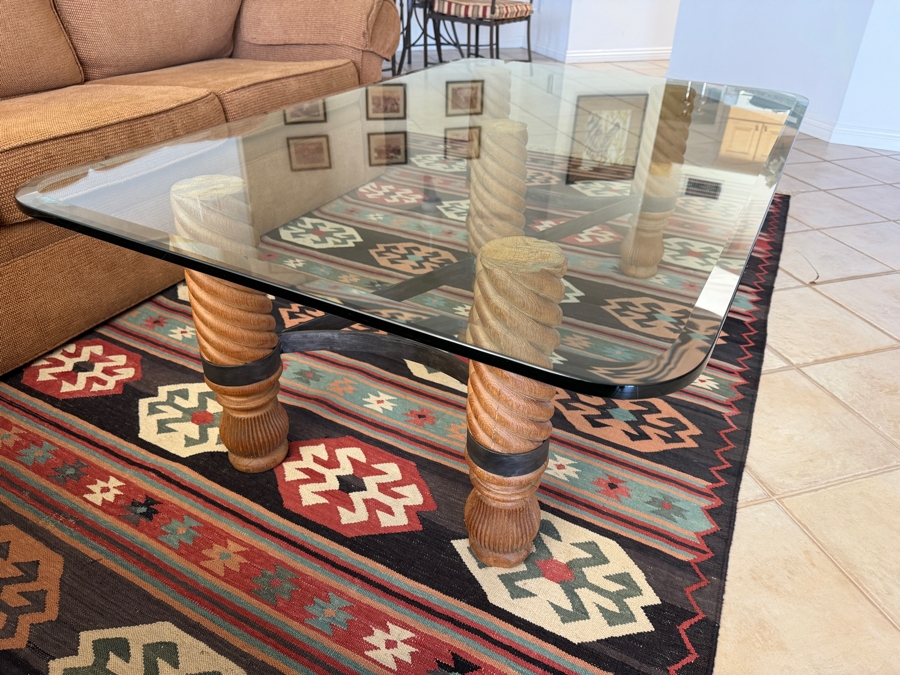 Barley-Twist Wood And Wrought Iron Glass Coffee Table 36' X 54' [Photo 5]