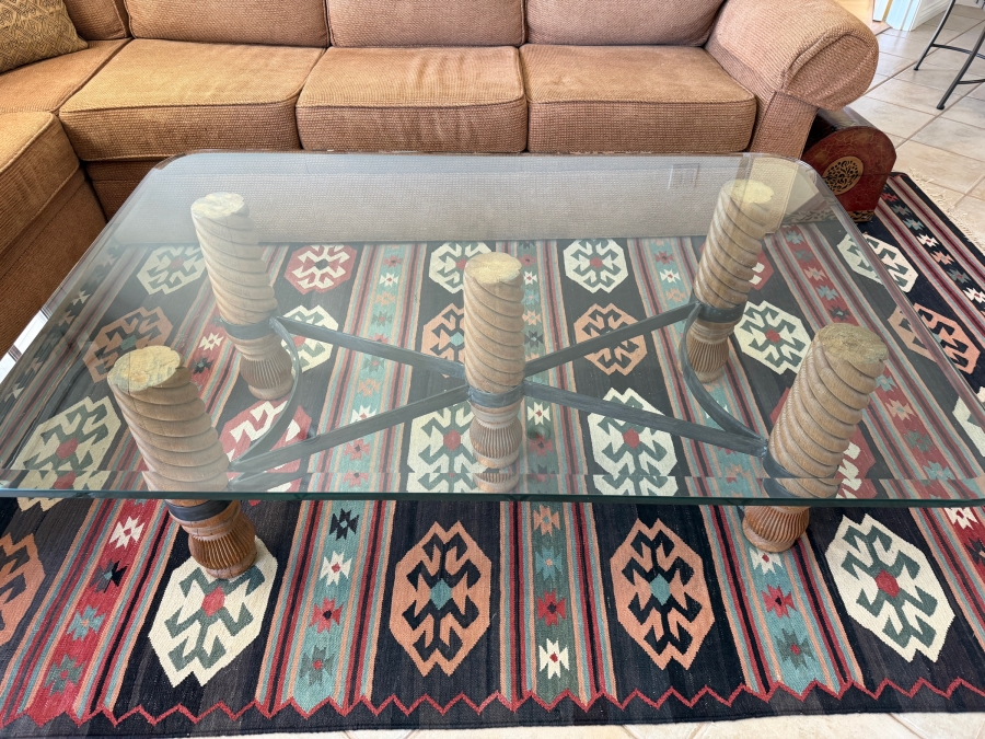 Barley-Twist Wood And Wrought Iron Glass Coffee Table 36' X 54' [Photo 2]