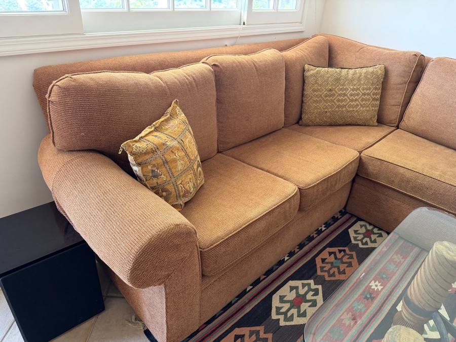 Kravet Furniture Custom Serenade Terracotta Chenille Fabric L-Shaped Sectional Sofa With Rolled Arms (Color Closest to 2nd and 3rd Photos) 95' X 120' X 38' Retailed $6,000 [Photo 2]
