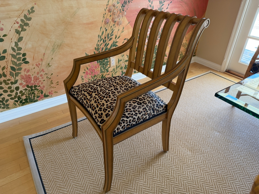 Hollywood Regency Slatted-Back Armchair With Leopard Print Seat 22'W X 28'D X 36'H [Photo 6]