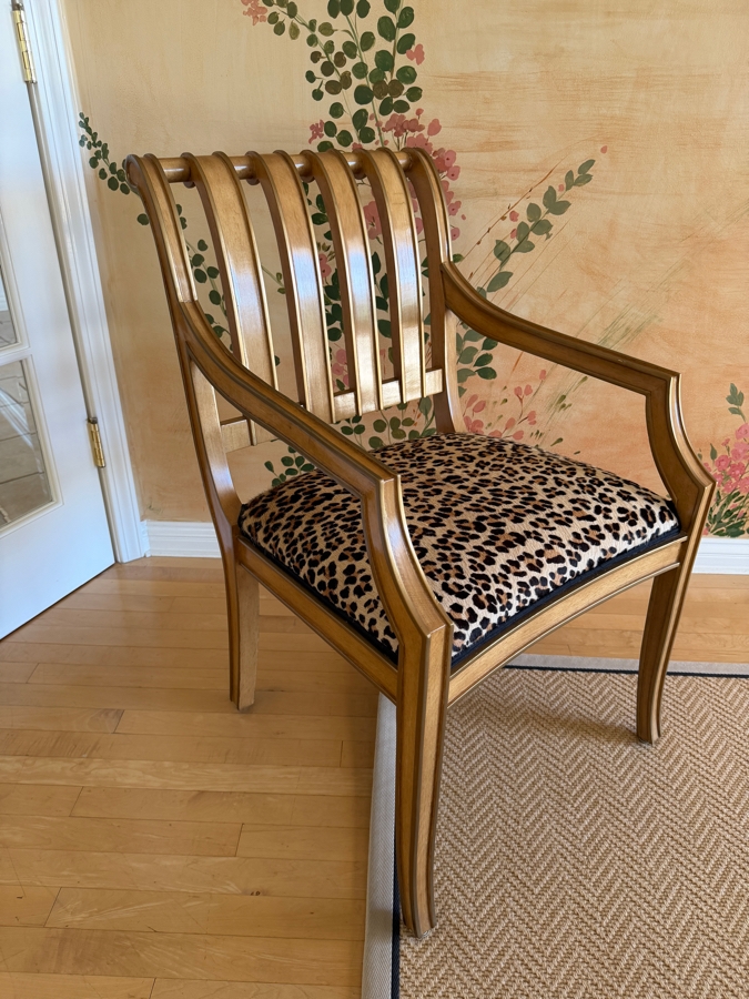 Hollywood Regency Slatted-Back Armchair With Leopard Print Seat 22'W X 28'D X 36'H [Photo 3]